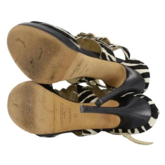 Jimmy Choo Black & White Zebra Print Mia Studs & Tassel Heels Sandals sz 37 US 7 - Picture 4 of 7